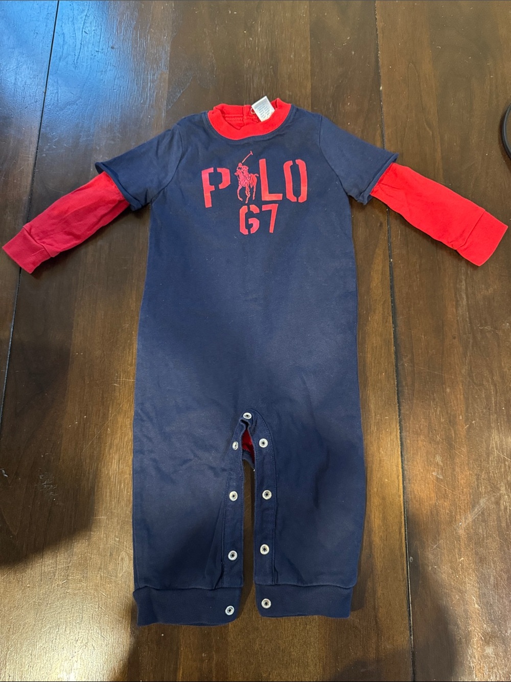 Ralph Lauren Navy and Red Polo 67 Baby One-Piece
